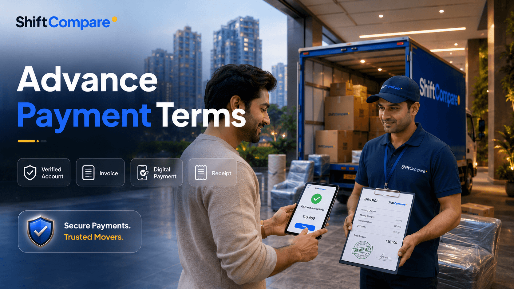 Packers movers advance payment terms with safe payment schedule and red flag checks